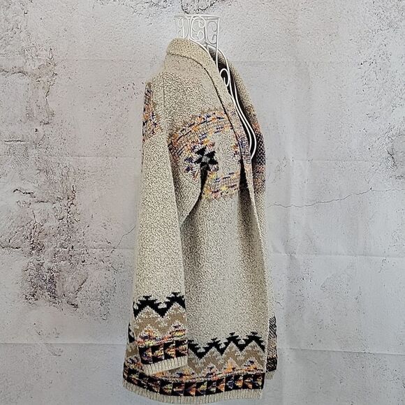 Debut Aztec print cardigan open front - beige Women's Size S/M - Picture 4 of 10